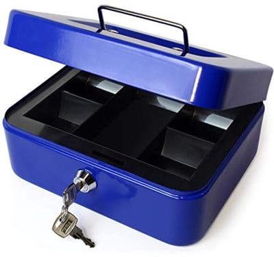iGadgitz Home U7172 kleine geldkist met sleutels en muntbak, kleine geldblik, geldblik - blauw -8" (20cm)