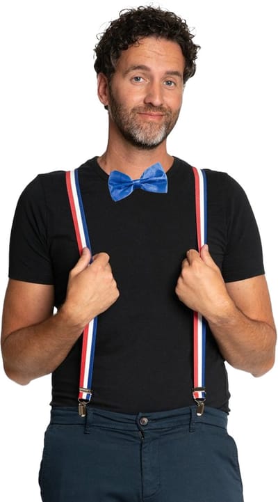 Carnaval verkleedset bretels en strik Holland - rood/wit/blauw - volwassenen/unisex - feestkleding