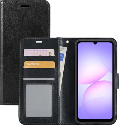 Hoesje - Met Pasjeshouder - Geschikt voor Samsung Galaxy A07 - Luxe Bookcase Portemonee - Flip Case - Kunstleer Book Case - Flipcase - Book Cover - Walletcase - Portemonneehoes - Zwart