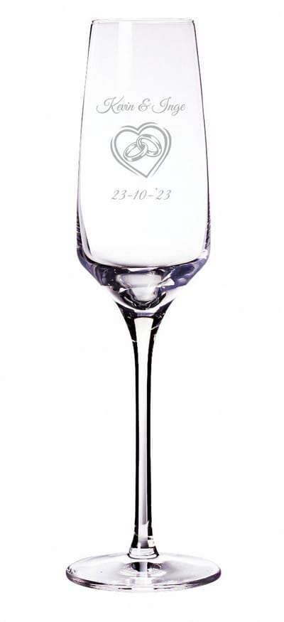 2 stuks champagne glas met naam en datum - uniek en persoonlijk cadeau - huwelijk - Valentijnscadeau - glas graveren- bruidspaar - cadeau - liefde