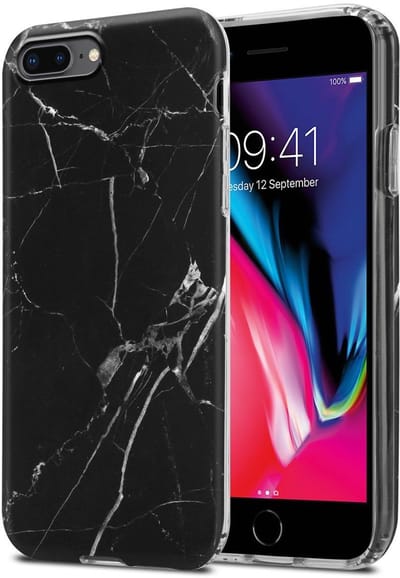 Cadorabo Hoesje geschikt voor Apple iPhone 7 PLUS / 7S PLUS / 8 PLUS in Zwart Wit Marmer No. 22 - Beschermhoes gemaakt van TPU siliconen Case Cover met mozaïek motief