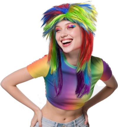 Lang Rechte Regenboogkleurige Peruk voor Feestkleding, Cosplay, Halloween en Anime - Synthesisch Haar voor Mannen en Vrouwen