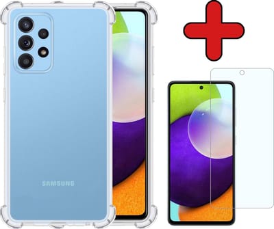 Hoesje - Met Screenprotector - Geschikt voor Samsung Galaxy A52 - Sterk & Shockproof - Back Cover - Siliconen Case - Telefoon Hoes - Shock Proof - Telefoonhoes - Transparant