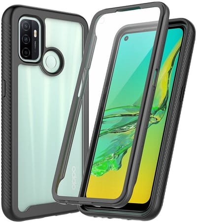 Oppo A53 / A53s Hoesje | Met ingebouwde screenprotector | Full Protect valbescherming | Doorzichtig / Zwart