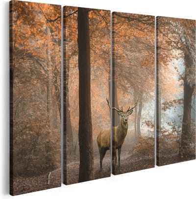 Artaza Canvas Schilderij Vierluik Hert In Het Bos - Herfst - 160x120 - Groot - Foto Op Canvas - Canvas Print