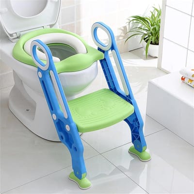 Kindertoiletbril - Zindelijkheidstrainer Kinderen - Zelfstandig Toilet Gebruiken - Verstelbaar & Opvouwbaar - 41 x 31 cm - Blauw Groen