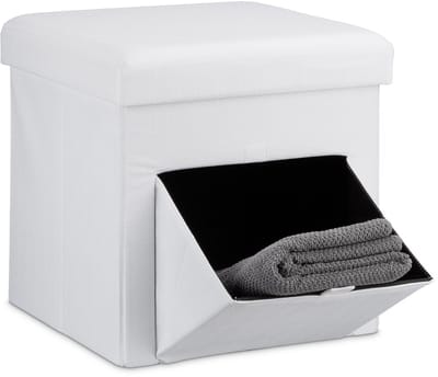 opvouwbare poef - met opbergruimte - klep - stof - voetenbank - deksel - modern - 38x38x38 cm - wit