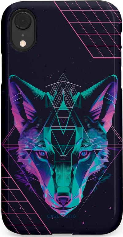 Casetastic hoesje geschikt voor Apple iPhone XR - Dubbellaagse bescherming - Neon Wolf - Fashion Case - Donkerblauw