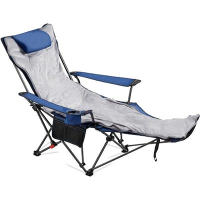 VEVOR Opvouwbare Kampeerstoel, Relaxstoel met 4 Verstelbare Standen, Relaxstoel met Bekerhouder, Strandstoel met Hoofdsteun en Voetensteun, Draagvermogen 100 kg, voor Kamperen in de Buitenlucht, Blauw