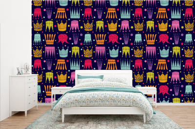 Behang - Fotobehang Patronen - Kroon - Kleuren - Jongens - Kinderen - Kids - Breedte 385 cm x hoogte 240 cm