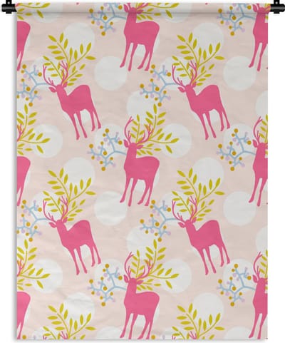 Wandkleed - Wanddoek - Hert - Roze - Patronen - 90x120 cm - Wandtapijt
