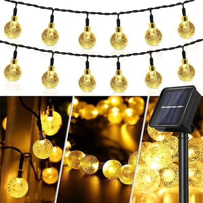 Rosnek Solar Lichtsnoer Buiten - 9,5m 50 LED Warm Wit - 1.2V - 8 Lichtmodi met Geheugen - IP65 - 7,5 m Verlicht met 2 m Snoer - Tuinverlichting Voor Tuin, Feest & Kerst