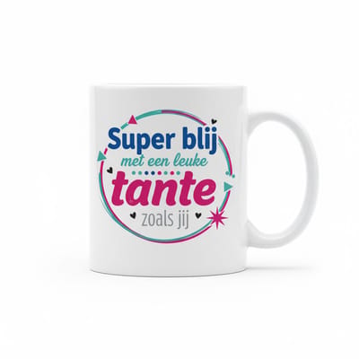 Lieve Tante Cadeau Mok 330 ml – “Super Blij Met Een Leuke Tante Zoals Jij” – Keramische Koffie- en Theemok Cadeau voor Tante