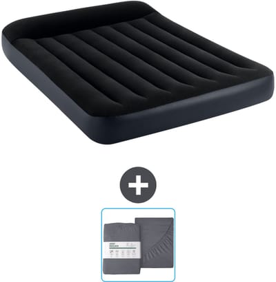 Intex Luchtbed - Twijfelaar - 137 x 191 x 25 cm - Donkerblauw - Inclusief en Hoeslaken