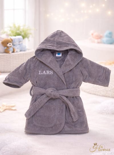 Baby badjas badstof Grijs 1 stuk - kraamcadeau voor jongen en meisje - Hawsaz.nl cadeau - gepersonaliseerd met naam - Kraamcadeaus - Badjas - Baby handoek - Badjas met naam - Geboortecadeau - Gepersonaliseerd - Baby cadeau met naam - Babygeschenk