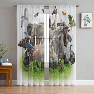 3D Wilde Dieren Dierentuin Tule Gordijnen voor Woonkamer Draperieën Raam Sheer Moderne Gordijnen voor Slaapkamer Decor 135W x 160H(cm)