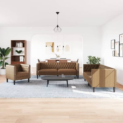 vidaXL - 3-delige - Loungeset - Chesterfield-stijl - kunstsuède - bruin