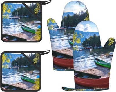 Ovenwanten Set - Hittebestendige Keukenhandschoenen - Veilig Koken - Hoge Temperatuur Bescherming - 18 x 28 cm - Zwart