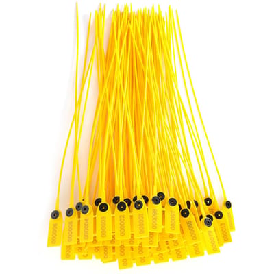 100 stuks Gele Verpakking Transportwagen Plastic Veiligheidszegel 40cm Label Kabelbinders met Nummer