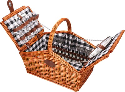 Springos Picknickmand - Thermisch - Servies - Riet - Bruin - 45 x 32 x 42 cm