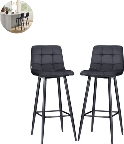 Barkrukken set van 2 - Barkruk - Barstoel - Barkrukken met rugleuning - Keukenstoel - Voetsteun - Zithoogte 77 cm - Zwart