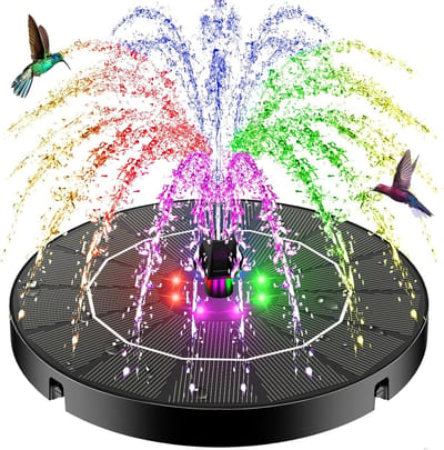 Zonnefontein Met LED Verlichting - Vogelbad Fontein Op Zonne-Energie - 3,5W Solar Fonteinpomp - Waterpomp Voor Vijver - 8 Sproeiers - 2200mAh Accu - Drijvende Fontein - Tuin - Terras - Zwembad - Aquarium