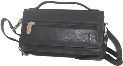 Oi zwart lederen schoudertasje met handvat / portemonneetasje met ruimte voor telefoon / All-in-one tasje en portemonnee met ruimte voor mobiel / overslagtasje / beveiligd tegen skimmen / zwart leer / 322
