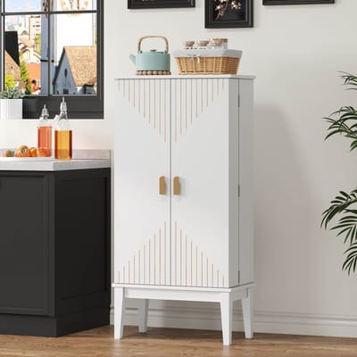 DESMIU Opbergkast - Vintage Design Met 2 Deuren En 5 Vakken - Voor Keuken Eetkamer Woonkamer En Hal - MDF - 120x59x30 Cm - Wit