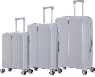 TRAVELERZ - Valencia - 3 Delig kofferset - Handbagage 42L - Medium koffer 67L & Grote koffer 97L - Polypropyleen - Harde schaal - Cijferslot - Lichtgewicht - Flexibel - Duurzaam - Dubbele wielen - Spinner wielen - Asgrijs