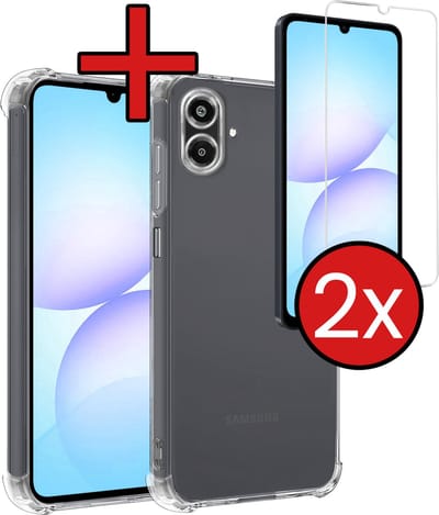 Hoesje - Met Screenprotector - 2 Stuks - Geschikt voor Samsung Galaxy A07 - Sterk & Shockproof - Back Cover - Siliconen Case - Telefoon Hoes - Shock Proof - Telefoonhoes - Transparant
