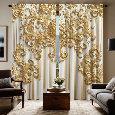 Rideaux floraux européens gaufrés or couleur jaune numérique HD en 2 pièces Style de décoration intérieure Décoratif Salon Chambre Tringle W52H63inchW132H160cm beige