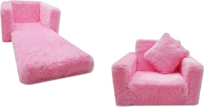 Kinder Slaapbank en logeerbed in één - 100cm x 36cm x 25cm - roze pluche