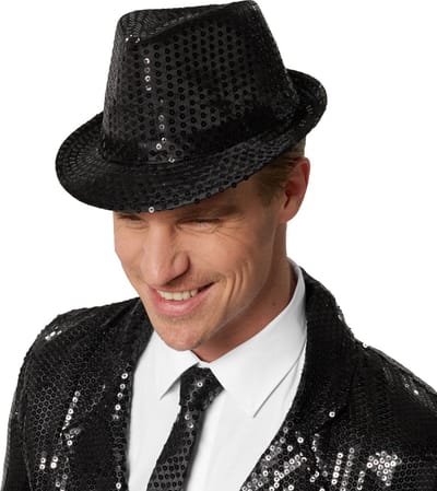 dressforfun - Partyhoed met pailletten zwart - verkleedkleding kostuum halloween verkleden feestkleding carnavalskleding carnaval feestkledij partykleding - 304574
