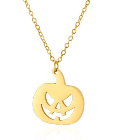 Plux Fashion Pompoen Ketting - Goud - 2mm/45cm + 5cm verlengstuk - Sieraden - Goude Ketting - Pumpkin Chain - Stainless Steel - Ketting - Halloween Ketting - Schakel Ketting - Gouden Ketting Dames - Ketting Met Hanger - Kerst - Halloween