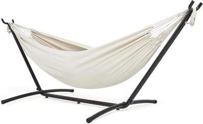 Hangmat met standaard - Kampeerhangmat Dubbel - Ontspannen in de tuin - Draagbaar en verstelbaar - Tot 200 kg - Beige