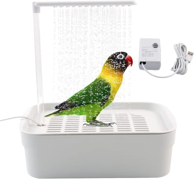 Automatisch vogelbad voor kooivogels - Vogeldouchefontein met waterpomp - Elektrisch papegaaienbad met circulerend water - Huisdierbadspeelgoed - Voor kaketoes, lovebirds, conures en grasparkieten - Wit
