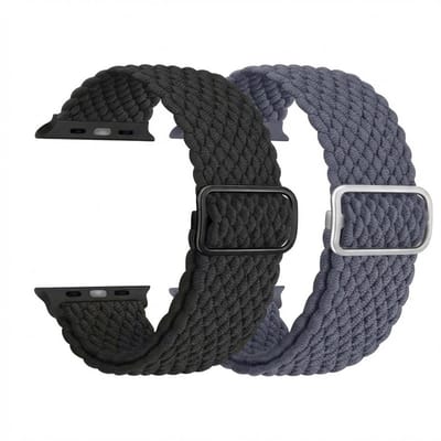 Grijs zwart nylon horloge band 2 pack dames heren geschikt voor Apple Watch 38 mm / 40 mm / 41 mm / 42 mm (serie 10 / 11) – rekbare band – gevlochten verstelbare stijl