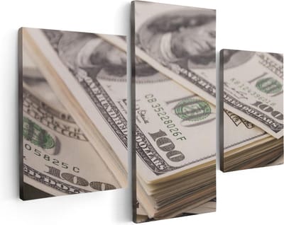 Artaza Canvas Schilderij Drieluik Dollar Geld Briefjes - 90x60 - Foto Op Canvas - Canvas Print