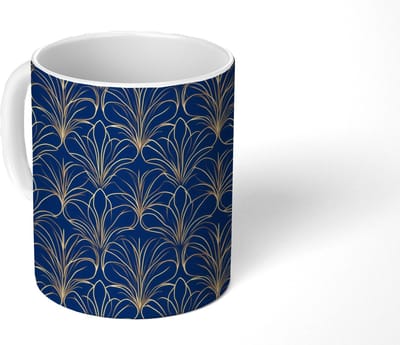 Mok - Koffiemok - Deco - Waaier - Blauw - Mokken - 350 ML - Beker - Koffiemokken - Theemok