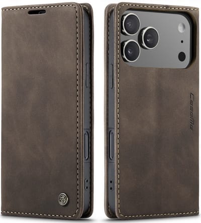 CaseMe – Telefoonhoesje geschikt voor Apple iPhone 17 Pro – Wallet Book Case – Magnetische Sluiting – PU Leer – Donkerbruin