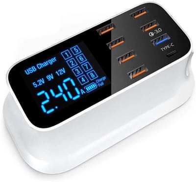 Ynkkvre - 8-Poorts Usb-Oplaadstation - 40 W - Snel Laden Met Qc 3.0 En Type-C Poort - 8 - Voor Thuis Kantoor Reizen Wit