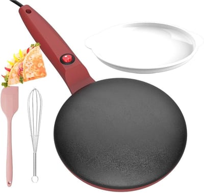 Elektrische Crêpemaker - Pannenkoekenpan - Ontbijt Maken - Automatische Temperatuurregeling - 8 Inch - Rood