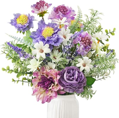 SnelShoppen - Kunstbloemen als echte kunstbloemen, paarse lente wilde bloemen boeket, kunstzijden bloemen takken voor kamer, tafel, buiten decoratie