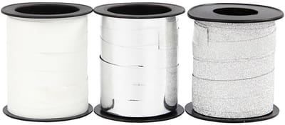 Cadeaulint, B: 10 mm, zilver, glitter zilver, wit, 3x15 m/ 1 doos