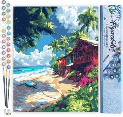 Figured'Art Schilderen op Nummer Volwassenen canvas Surf dorp- Handwerk acrylverf Kit DIY Compleet - 40x50cm zonder frame