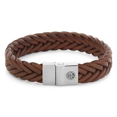 Rebel & Rose armband Full Metal Premium Braided Cognac 12mm RR-M0053-S