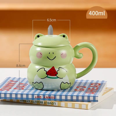 Melk Fufu Cartoonstijl Dierenvorm Mok met Deksel met Lepel Schattig Huis Ontbijt Melkbeker Werk Keramische Waterbeker 400ml
