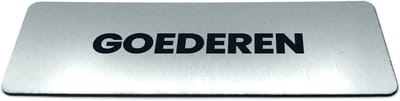 Deurbordje met tekst Goederen - Formaat 150 x 50 mm x 1,6 mm - Incl. plakstrip | Geborstelde RVS-look toplaag | Gratis Verzending | Decoporta