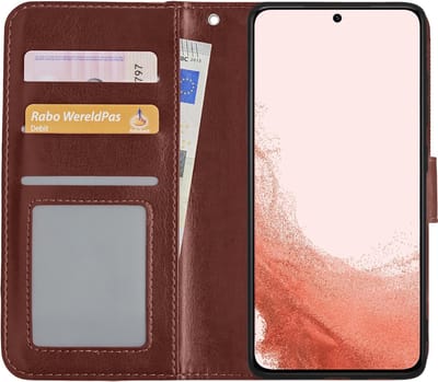 Hoes - Met Pasjeshouder - Geschikt voor Samsung Galaxy S22 - Luxe Bookcase Portemonee - Flip Case - Kunstleer Book Case - Flipcase - Book Cover - Walletcase - PortemonneeHoes - Bruin