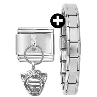 Schakel Bedel - Hanger met Masker - plus armband - 9mm - Italiaanse Bedelarmband - Schakelarmband